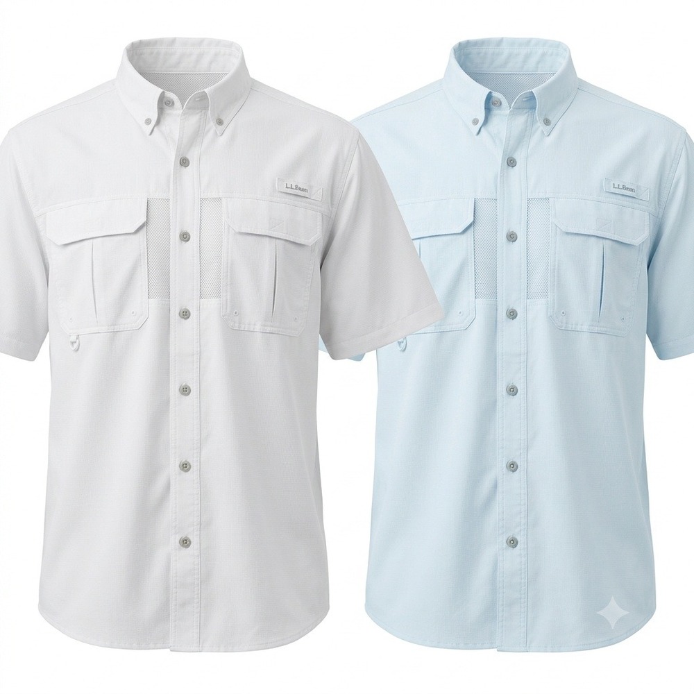 Lot 2 L.L. Bean Tropicwear Fishing Shirts XXL Tall SS White Sky Blue 80car Max